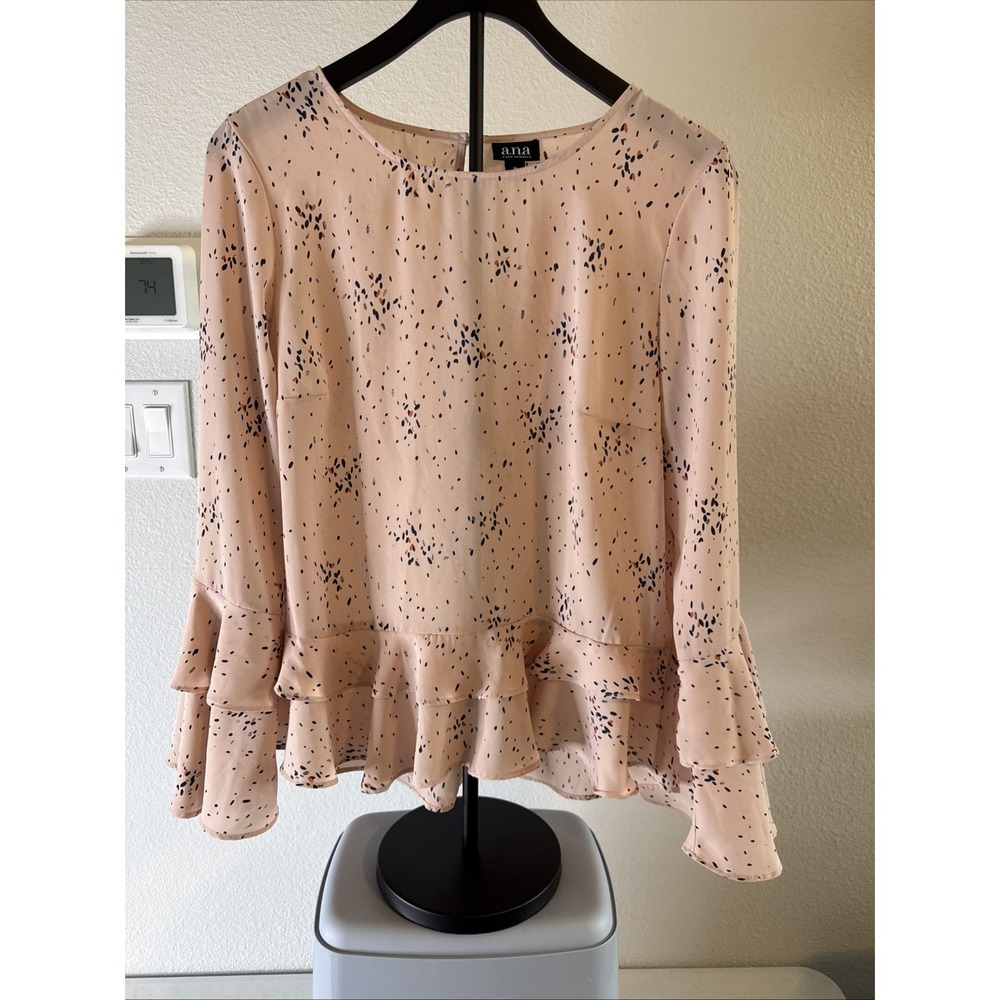A.N.A. Women's Pink Polka Dot Bell Long‎ Sleeve Blouse Size M